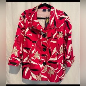 NWT Westbound Womens Jacket Red Stretch Floral Jumbo Black Buttons Plus Size 1X